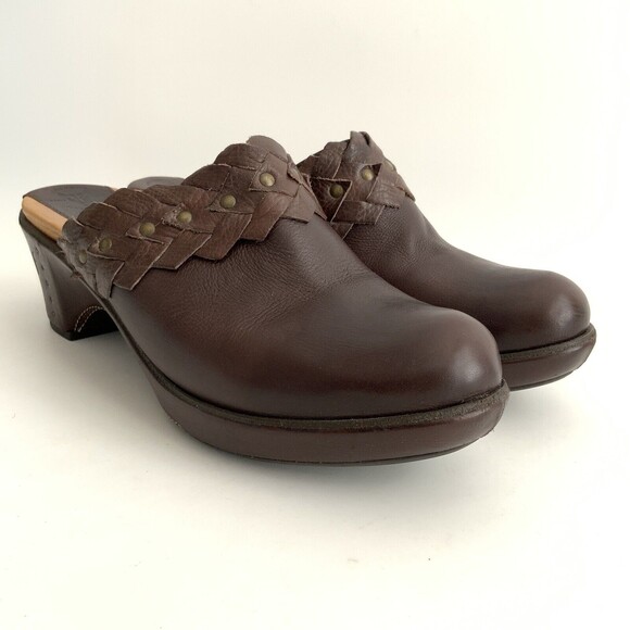 Frye Clogs Leather Slip-on Chunky Braid Studs Logo Shoes Brown 10 - Picture 15 of 15